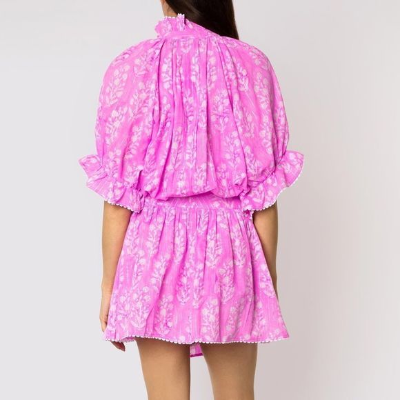 Juliet Dunn Orchid Small Flower Block Print Blouson Dress - Picture 3 of 9